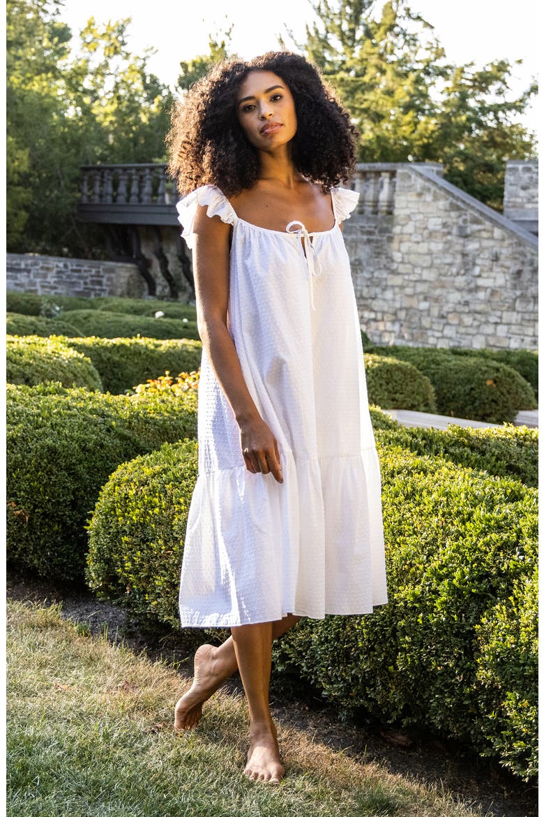 Celeste Swiss Dots Nightgown, Alternate, color, WHITE