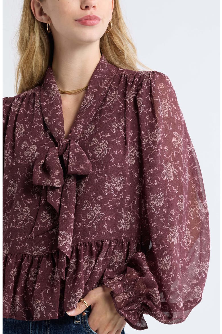 Tie Neck Chiffon Top, Alternate, color, PURPLE VINTAGE BLOSSOMS
