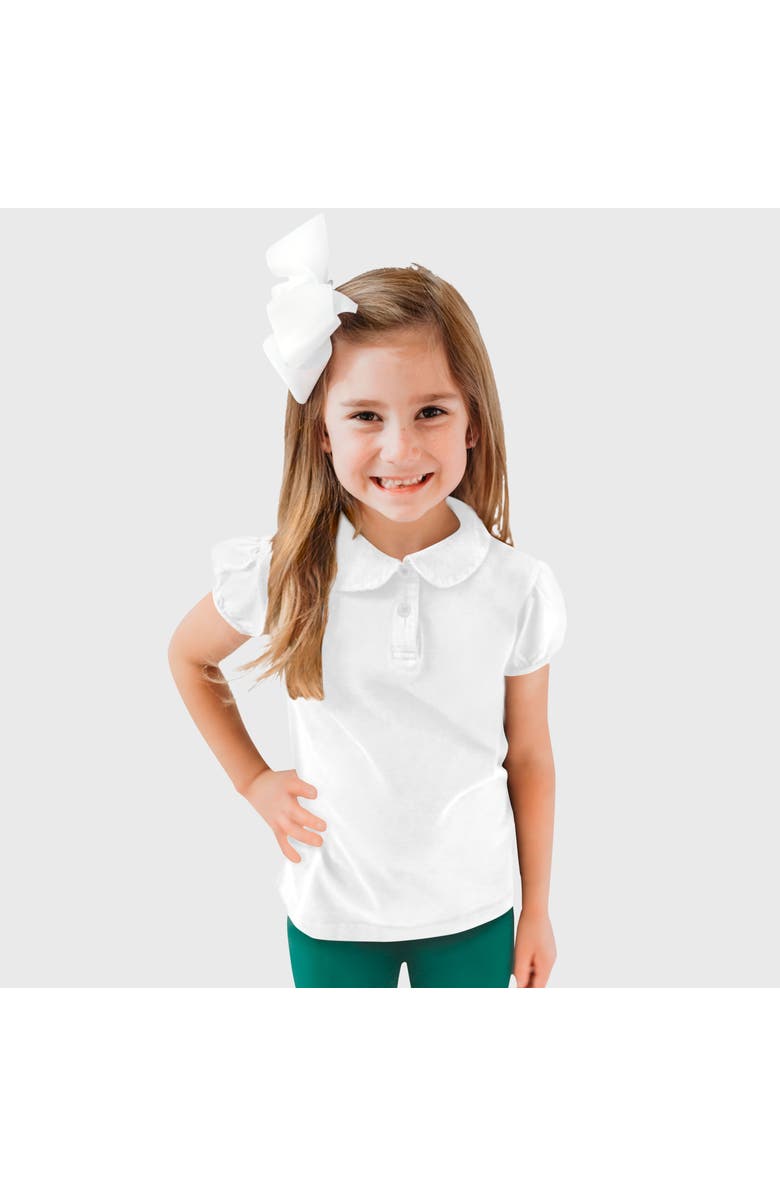 CITY THREADS Girls Cotton Puff Short Sleeve Polo Tee with Peter Pan Collar, Main, color, White