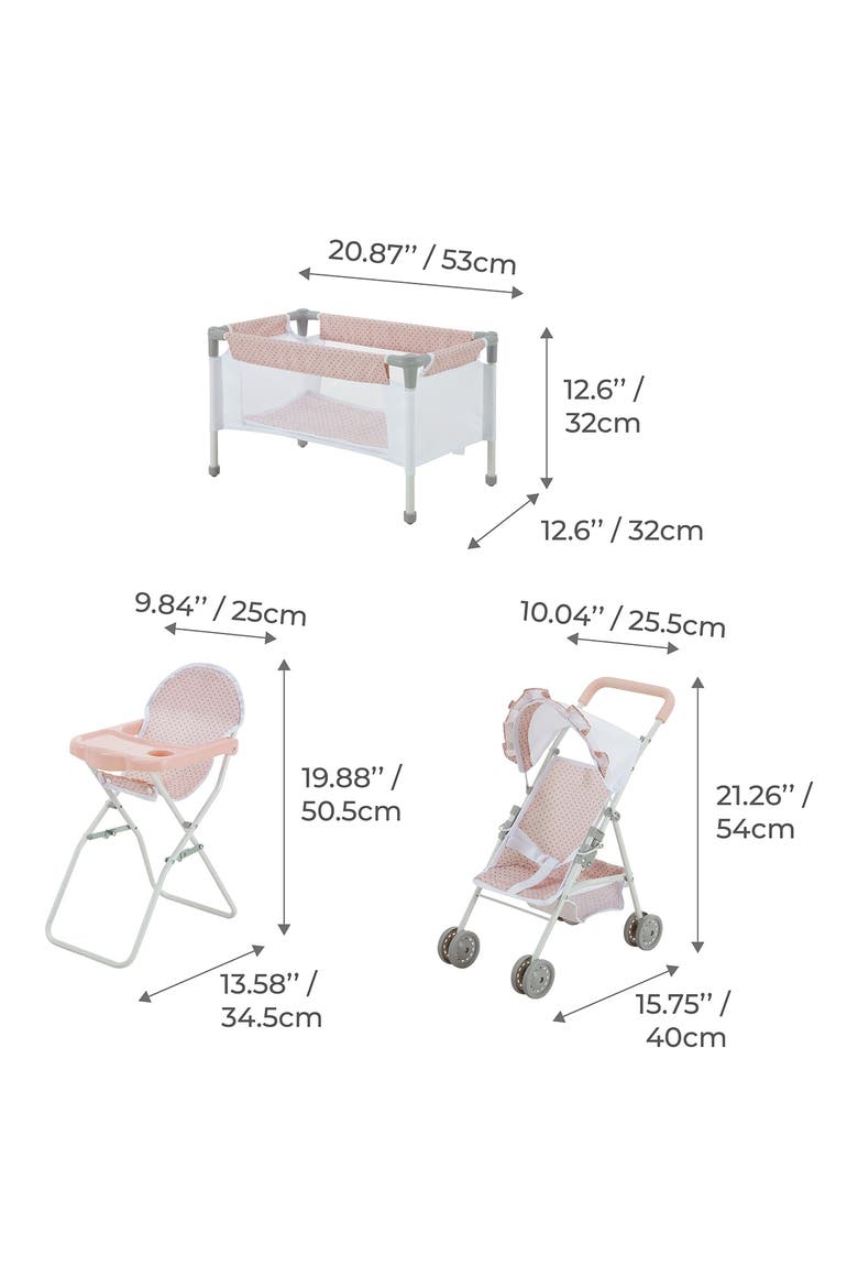 Olivia's Little World Polka Dots Princess 3-in-1 Baby Doll Nursery Set, Alternate, color, PINK