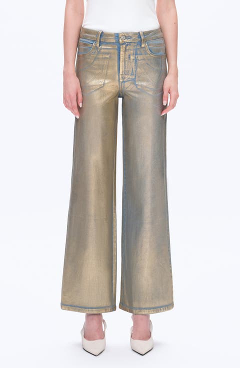 Metallic High Waist Wide Leg Jeans