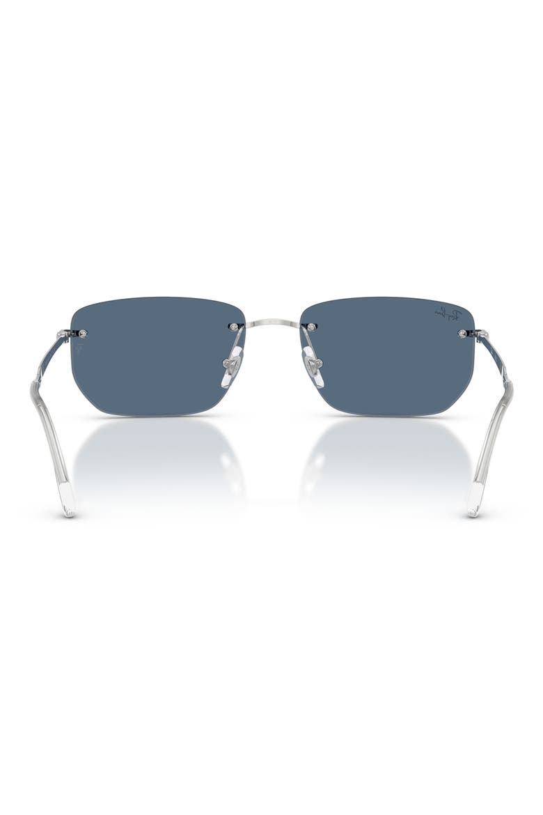 56mm Rimless Rectangular Sunglasses, Alternate, color, SILVER / DARK BLUE