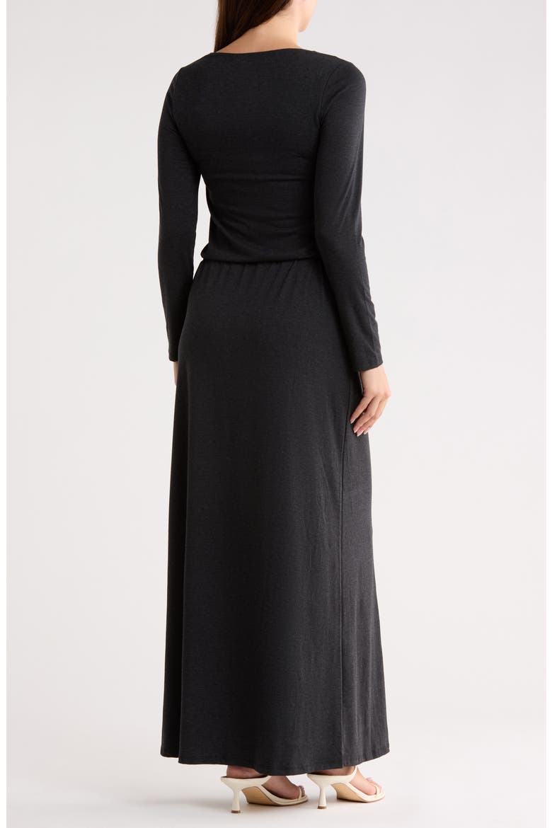 Long Sleeve Tie Waist Maxi Dress, Alternate, color, BLACK