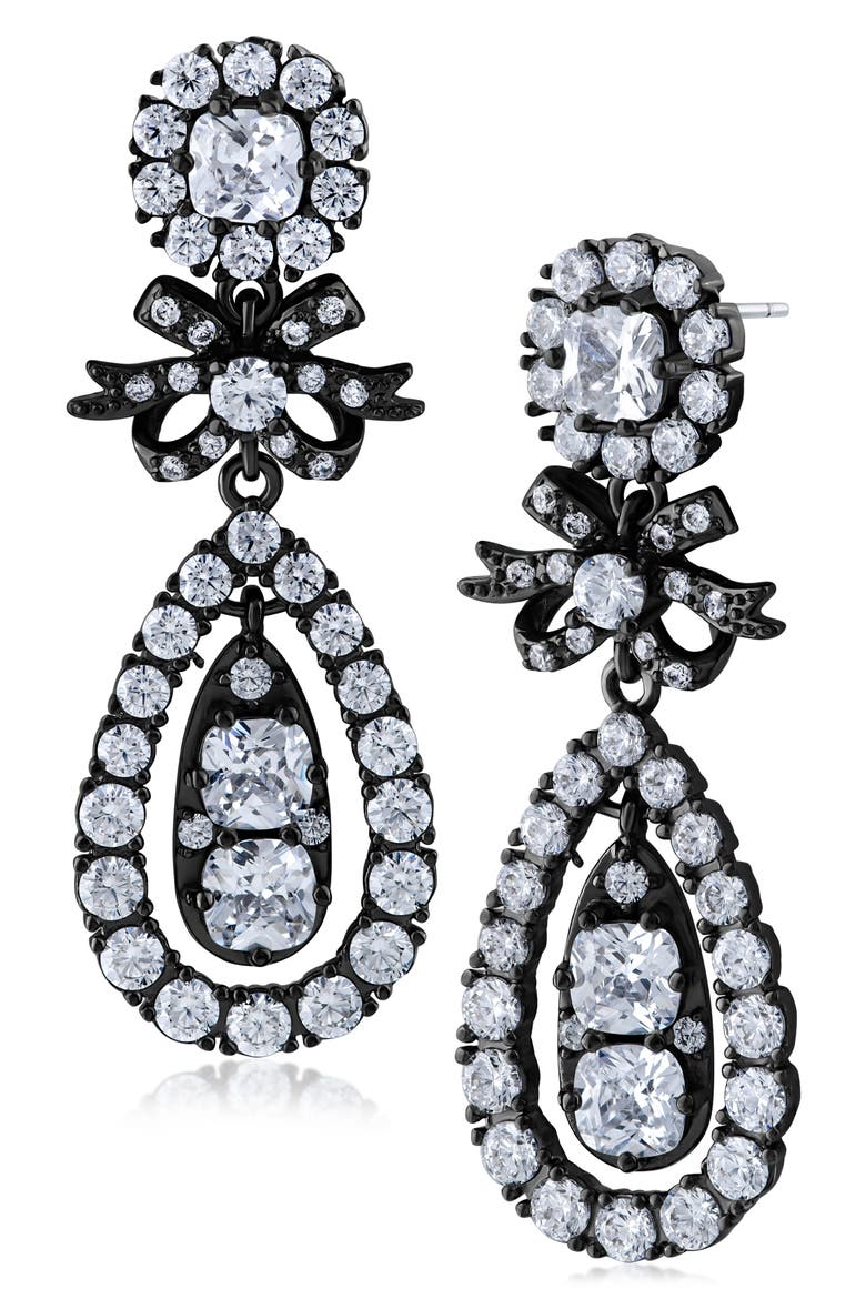 Vintage Cubic Zirconia Bow Drop Earrings, Main, color, CLEAR BLACK RHODIUM
