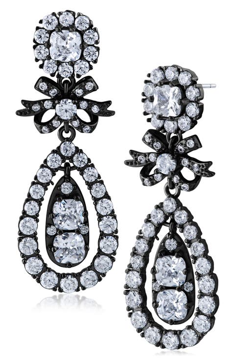 Vintage Cubic Zirconia Bow Drop Earrings