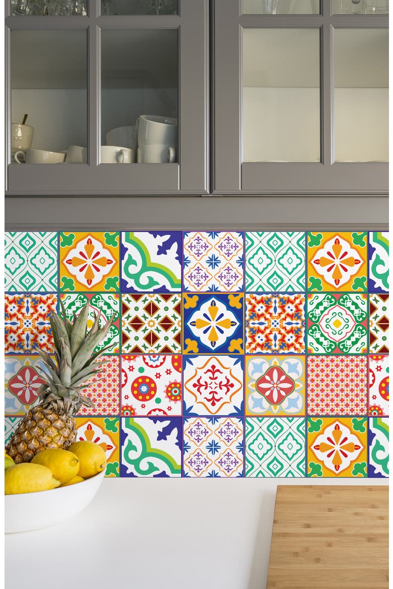 Classic Mediterranean Wall Tiles - Pack of 4, Alternate, color, RED