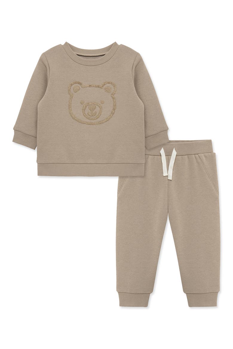 Kids' Embroidered Bear Fleece Crewneck Sweatshirt & Joggers Set, Main, color, TAN