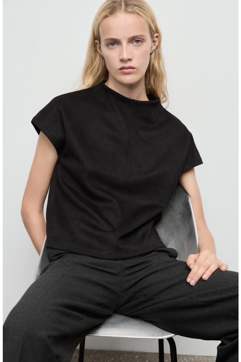 Faux Suede T-Shirt, Alternate, color, BLACK