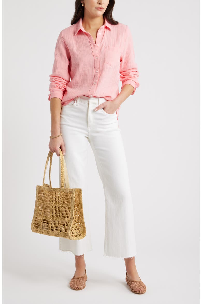 Casual Gauze Button-Up Shirt, Alternate, color, PINK DIANTHUS