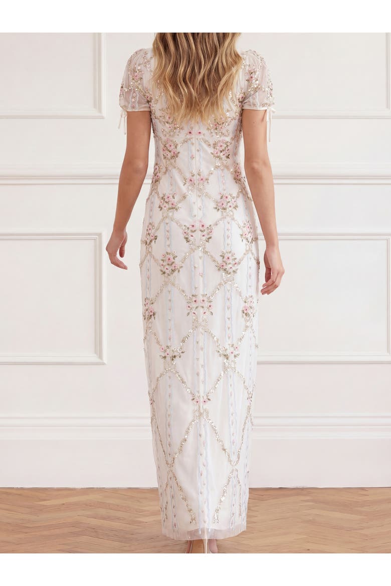 High Neck Embroidered Maxi Gown, Alternate, color, Chalk