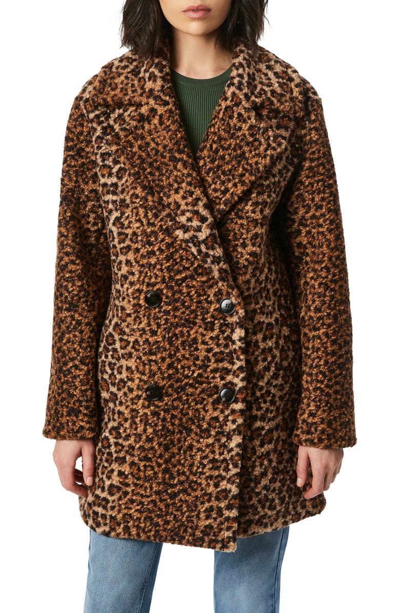 Bernardo Animal Print Double Breasted Bouclé Coat, Main, color, 