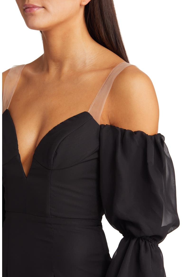 Estella Tiered Long Sleeve Strapless Mermaid Gown, Alternate, color, BLACK