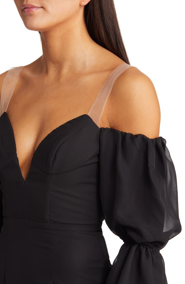 Katie May Estella Tiered Long Sleeve Strapless Mermaid Gown, Alternate, color, 