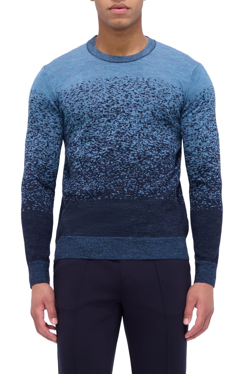 Bugatchi Pattern Crewneck Merino Wool Sweater, Main, color, Air Blue