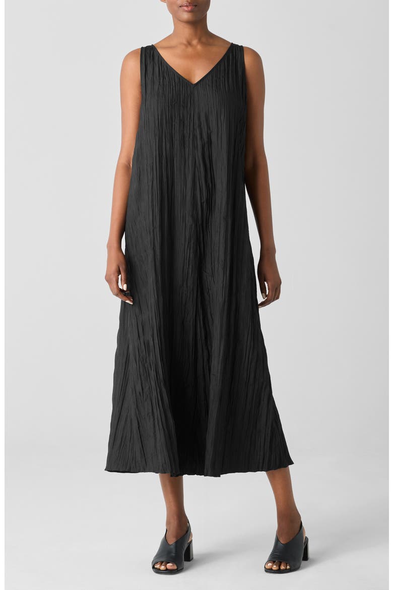 Pleated Silk Midi Dress, Main, color, BLACK