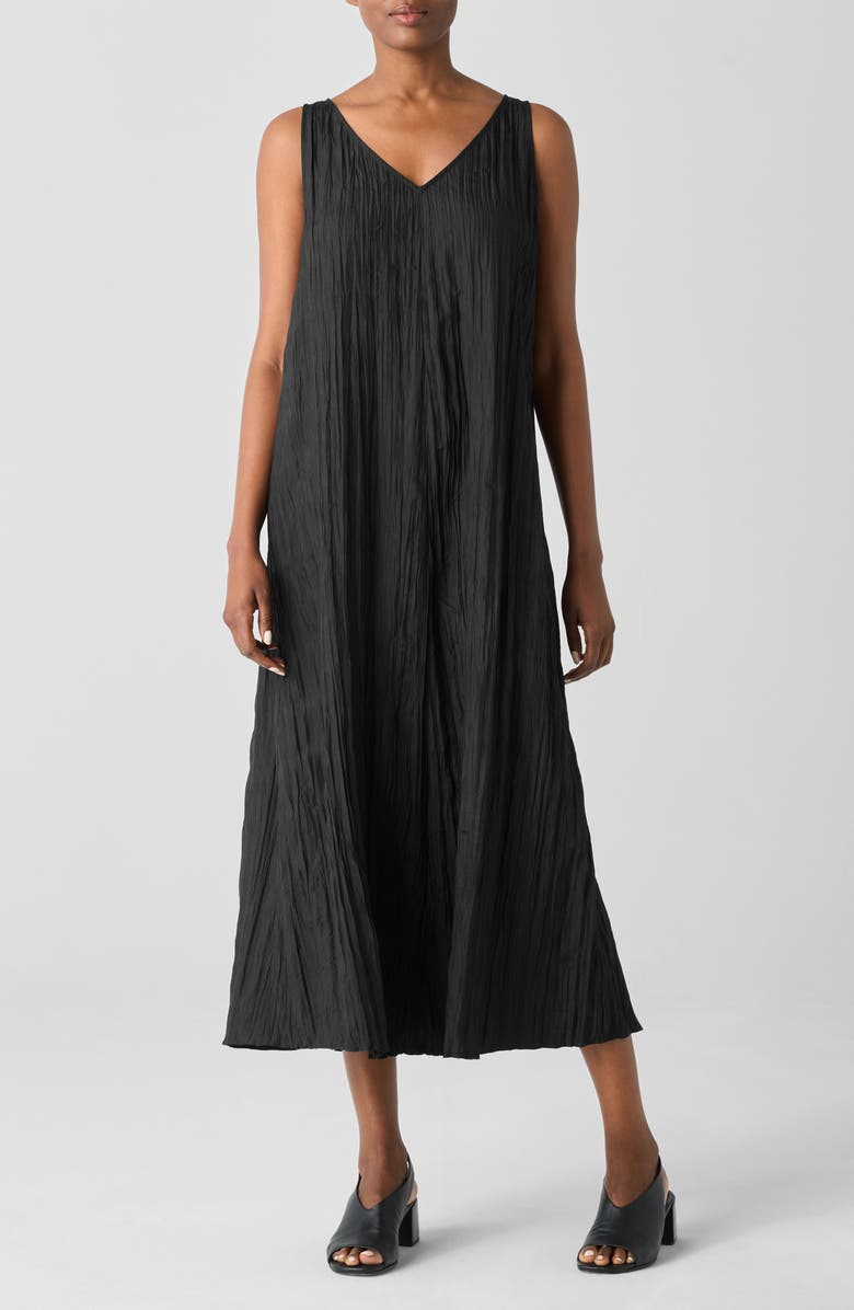 Eileen Fisher Pleated Silk Midi Dress, Main, color,