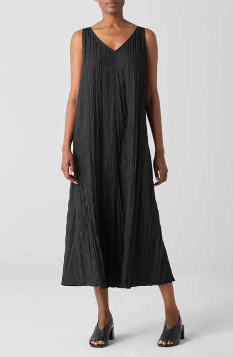 Eileen Fisher Pleated Silk Midi Dress
