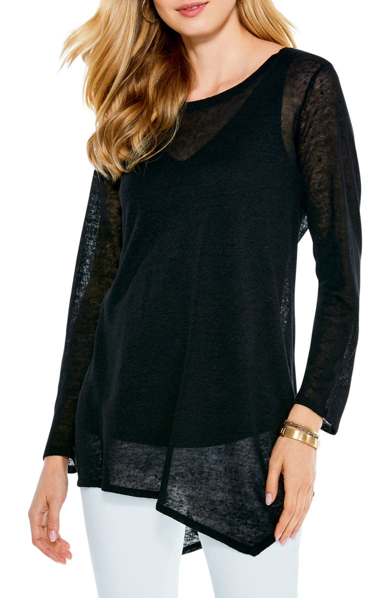 NIC+ZOE Featherweight Asymmetric Hem Linen Blend Sweater, Main, color, 