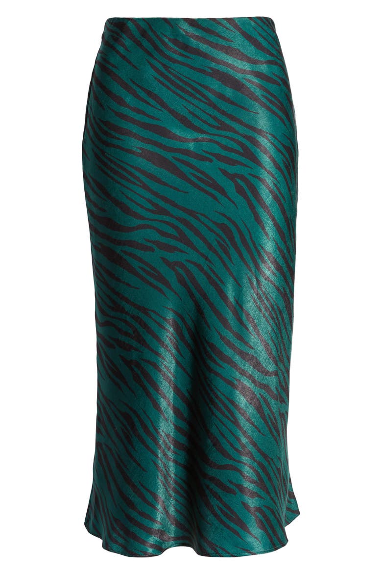 Zebra Print Bias Cut Satin Skirt, Alternate, color, GREEN ZEBRA