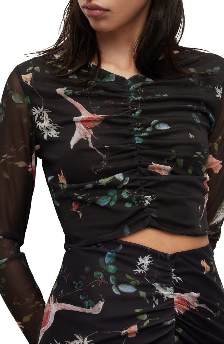 AllSaints Tessia Fabia Floral Ruched Crop Top, Alternate, color,