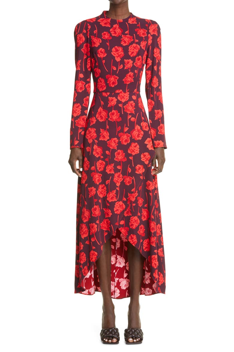 Floral Print Long Sleeve Dress, Main, color, AUBERGINE