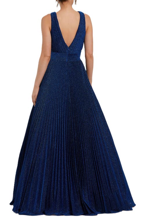 Mac Duggal Shimmering Georgette Pleated Sleeveless Gown In Royal