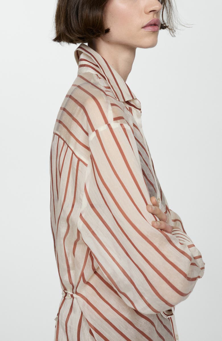 MANGO Stripe Semisheer Button-Up Shirt, Alternate, color, 