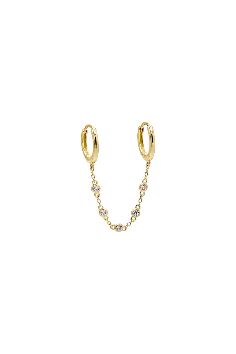 Bezel Chain Double Huggie Earring, Main, color, Gold