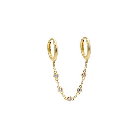 Bezel Chain Double Huggie Earring