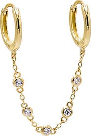 BY ADINA EDEN Bezel Chain Double Huggie Earring