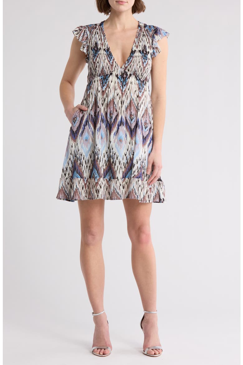 Cap Sleeve Empire Waist Dress, Main, color, BLUE PRINT