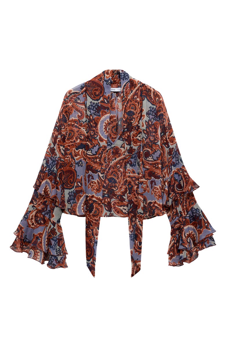 MANGO Ruffle Paisley Print Top, Alternate, color, 