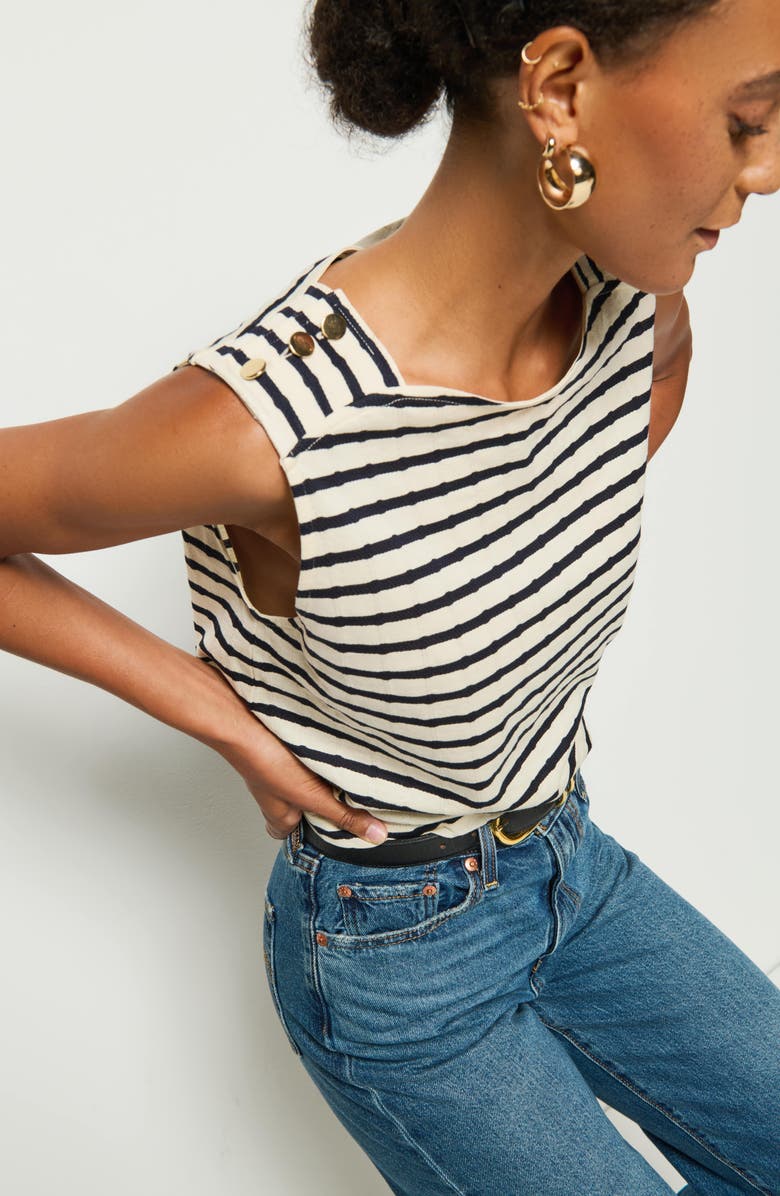 Nation LTD Bettina Stripe Pima Cotton Tank, Alternate, color, Night Sky Stripe