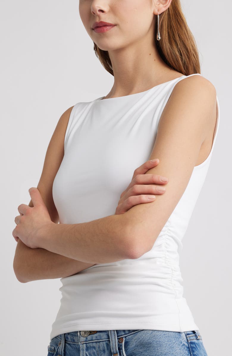 Open Edit Boat Neck Sleeveless Top, Alternate, color, White