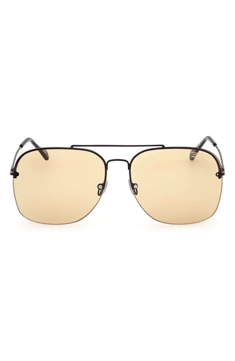 TOM FORD Mackenzie 64mm Oversize Pilot Sunglasses, Main, color, Shiny Black / Amber To Brown