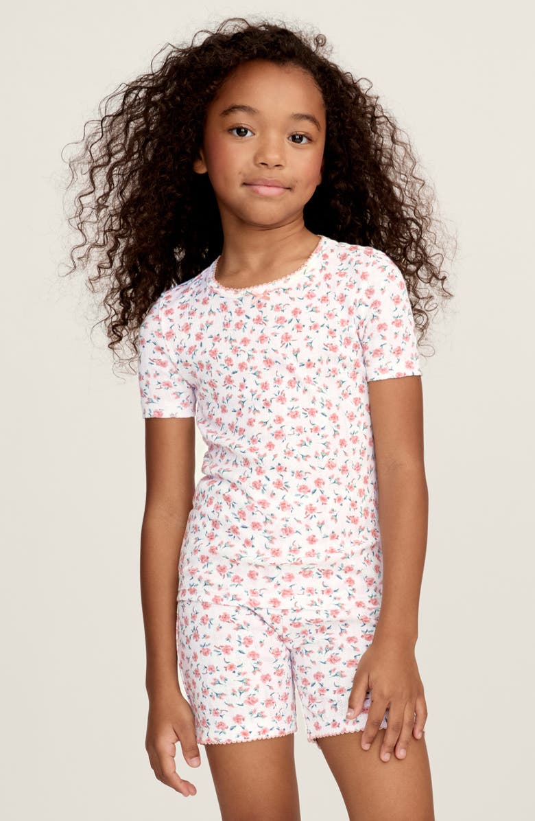 Petite Plume Pink Floral Pointelle Short Set, Alternate, color, Pink