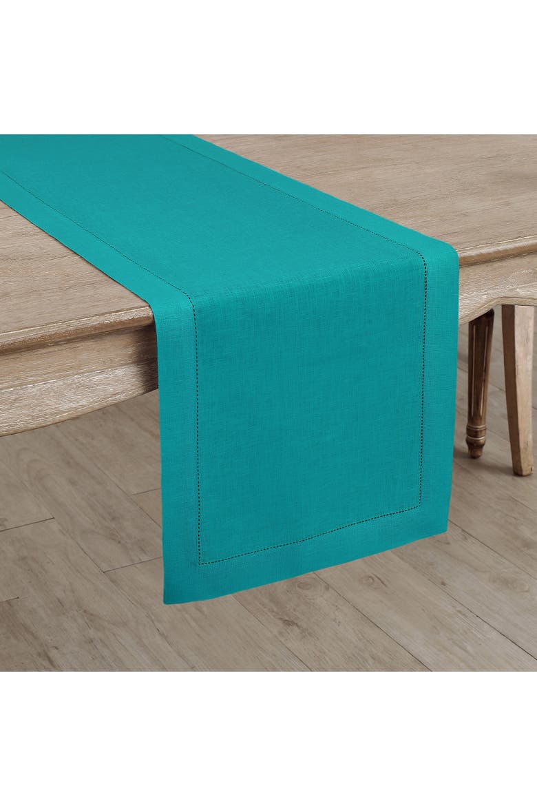 Linen Table Runner - Classic Hemstitch, Alternate, color, Teal