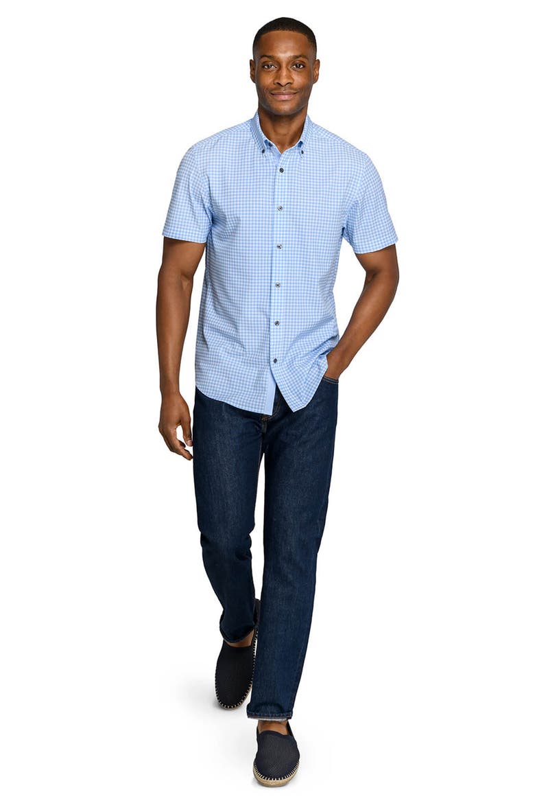 Slim Fit Gingham Woven Short Sleeve Basic Shirt, Alternate, color, FRENCH BLUE