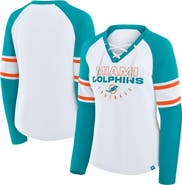 FANATICS Women's Fanatics White/Aqua Miami Dolphins Redzone Blitz Package Raglan Lace-Up V-Neck Long Sleeve T-Shirt