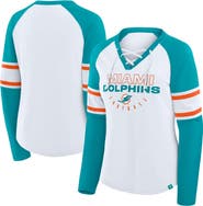 FANATICS Women's Fanatics White/Aqua Miami Dolphins Redzone Blitz Package Raglan Lace-Up V-Neck Long Sleeve T-Shirt