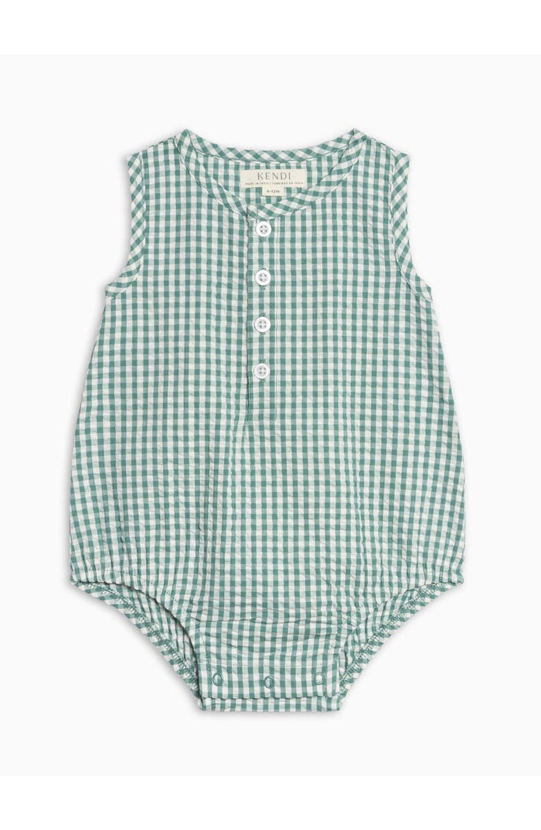 KENDI by Colored Organics Wren Organic Seersucker Tank Bubble Romper, Main, color, Laguna Gingham
