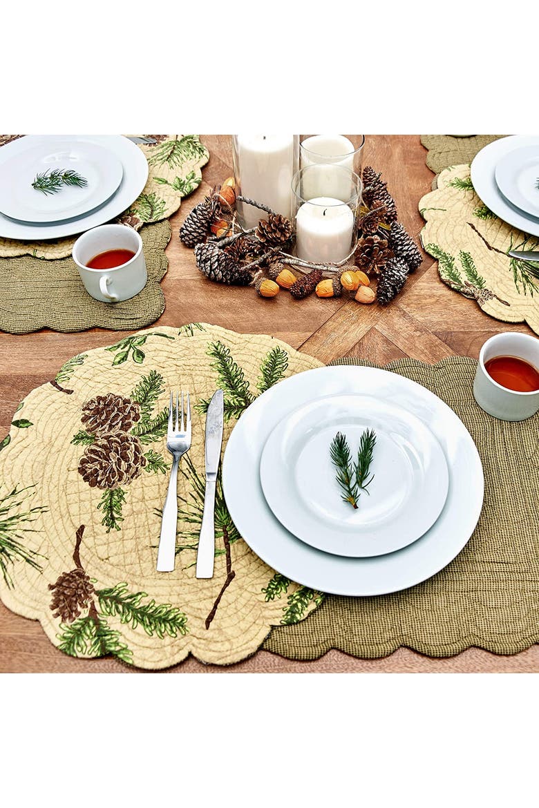 Woodland Retreat Quilted Reversible Cotton Pinecone Theme Table Runner 14" x 51", Alternate, color, Brown