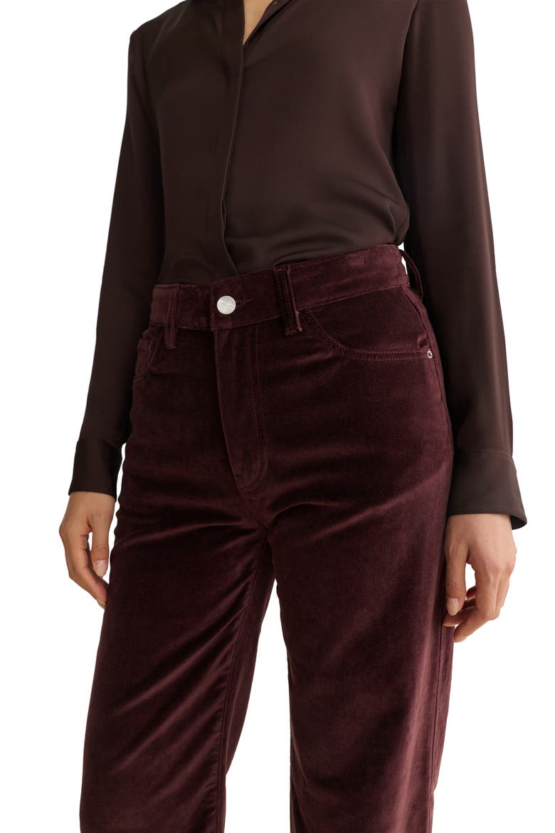 SAT '90s High Waist Relaxed Straight Leg Velvet Pants, Alternate, color, OXBLOOD
