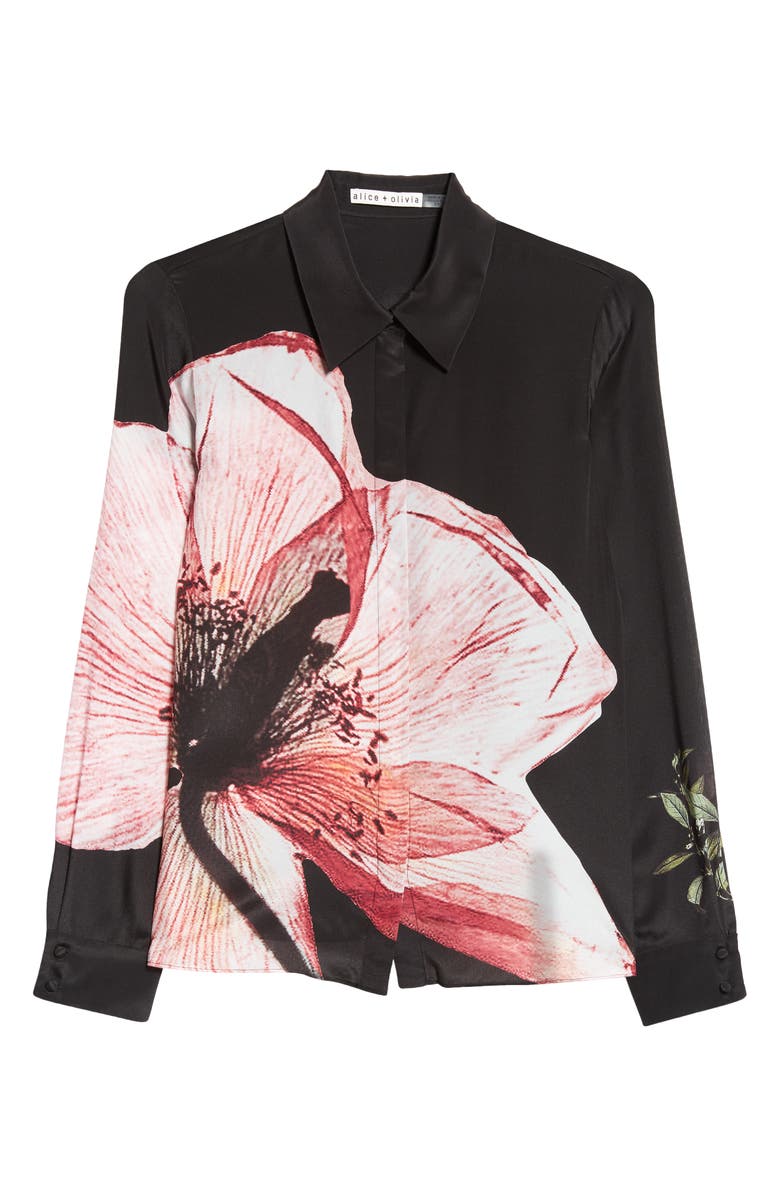 Alice + Olivia Willa Floral Silk Button-Up Shirt, Main, color, 