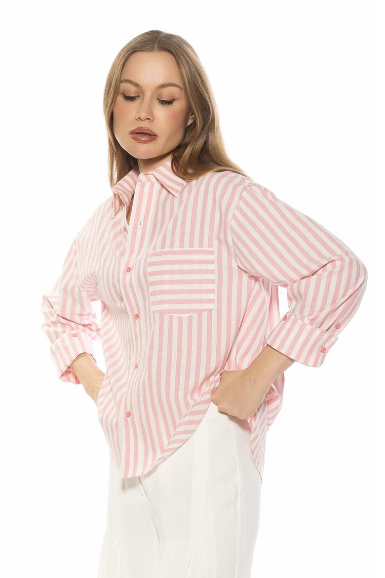 Tammi Oversize Button-Up Shirt, Alternate, color, PINK STRIPE