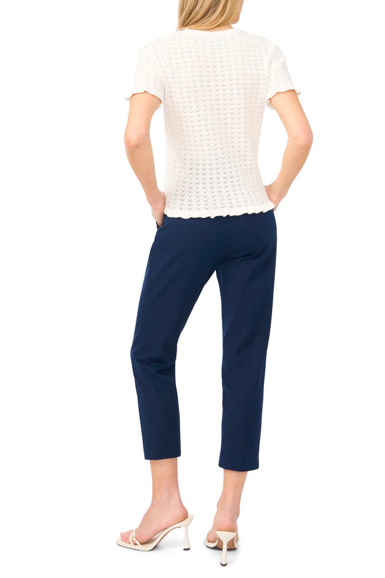 Ruffle Trim Pointelle Stitch Short Sleeve Sweater, Alternate, color, NEW IVORY
