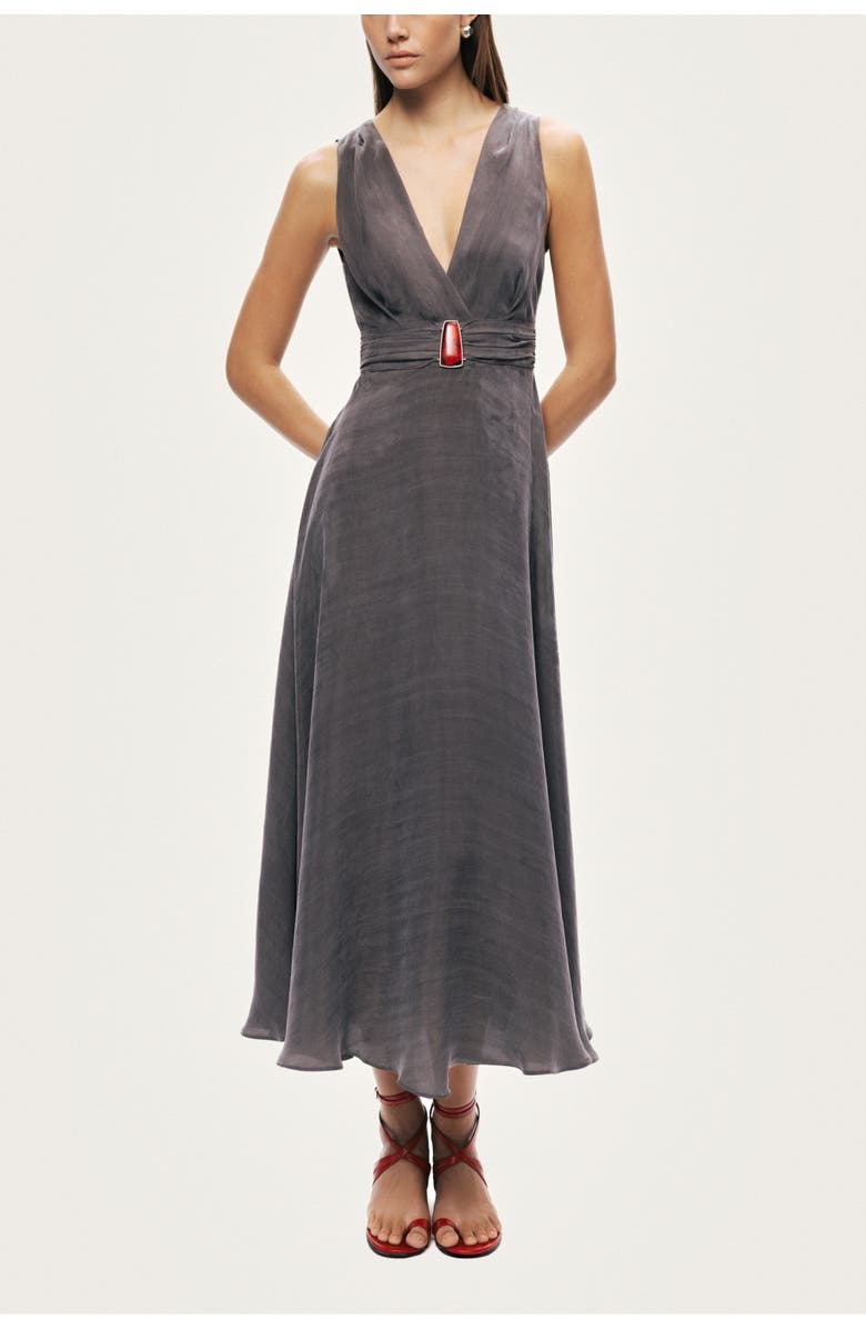 Nocturne V-Neck Sleeveless Midi Dress, Main, color, Anthracite