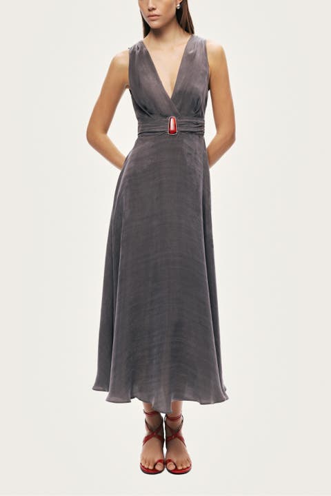 V-Neck Sleeveless Midi Dress