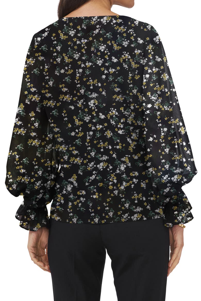 Floral Balloon Sleeve Top, Alternate, color, RICH BLACK