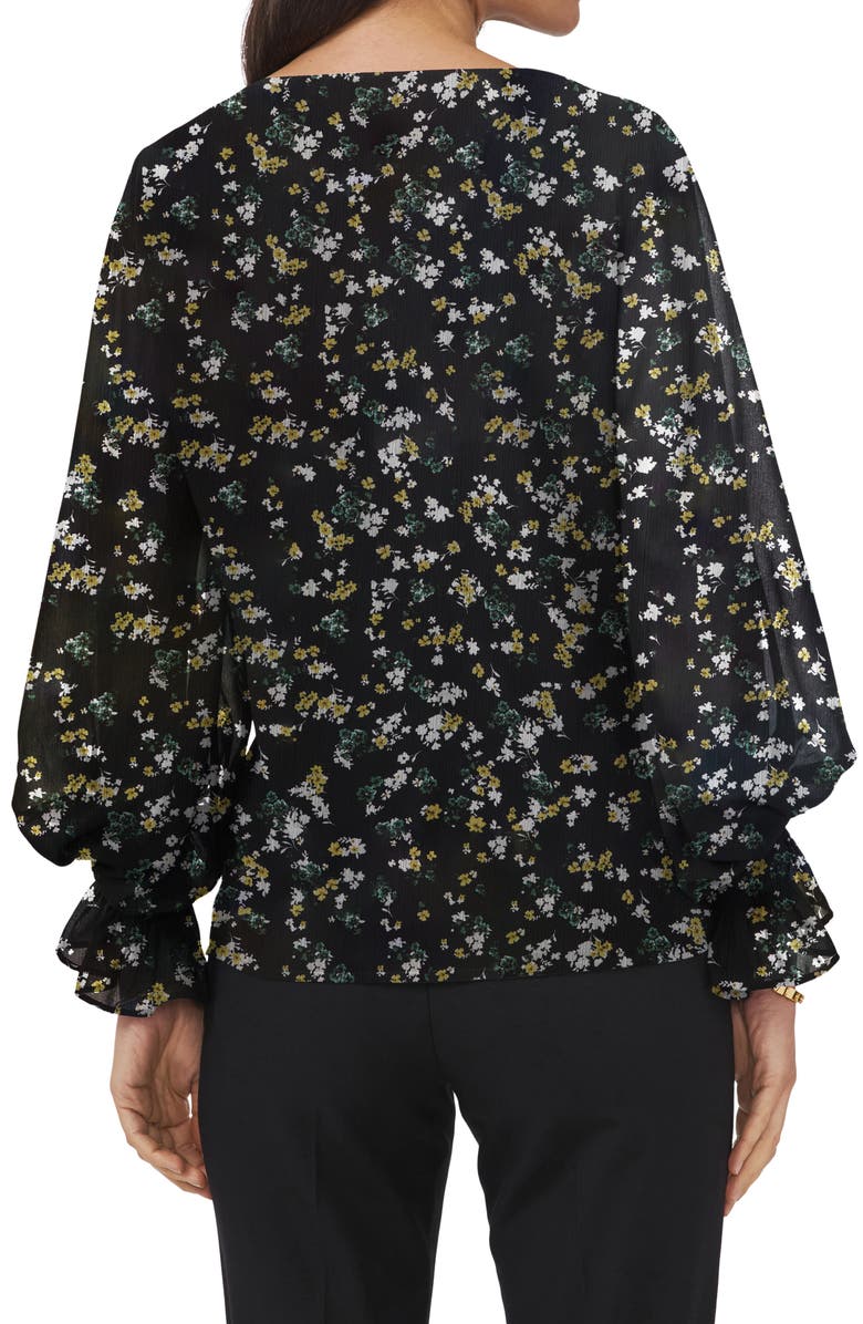 Chaus Floral Balloon Sleeve Top, Alternate, color, Rich Black